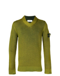 Мужской оливковый свитер с v-образным вырезом от Stone Island