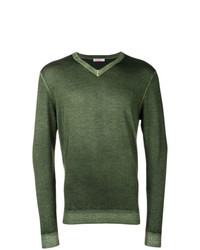 Мужской оливковый свитер с v-образным вырезом от Sun 68