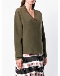 Женский оливковый свитер с v-образным вырезом от Marni