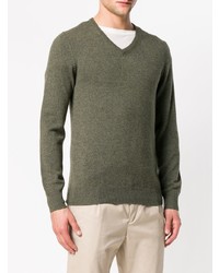 Мужской оливковый свитер с v-образным вырезом от Aspesi
