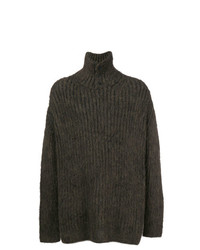 Оливковый свитер с воротником на пуговицах от Yohji Yamamoto