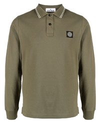 Мужской оливковый свитер с воротником поло от Stone Island