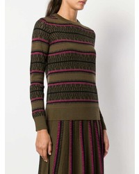 Женский оливковый свитер с круглым вырезом в горизонтальную полоску от Temperley London