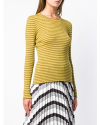 Женский оливковый свитер с круглым вырезом в горизонтальную полоску от Roberto Collina