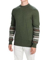 Оливковый свитер с круглым вырезом с жаккардовым узором