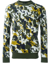 Мужской оливковый свитер с круглым вырезом с камуфляжным принтом от Alexander McQueen