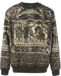 Мужской оливковый свитер с круглым вырезом с принтом от Dolce & Gabbana
