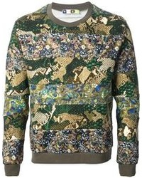 Мужской оливковый свитер с круглым вырезом с цветочным принтом от MSGM