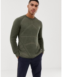 Мужской оливковый свитер с круглым вырезом от G Star
