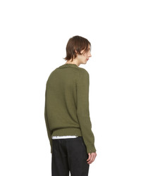 Мужской оливковый свитер с круглым вырезом от Saint Laurent