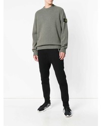 Мужской оливковый свитер с круглым вырезом от Stone Island