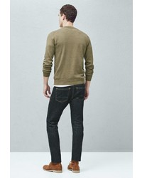 Мужской оливковый свитер с круглым вырезом от Mango Man