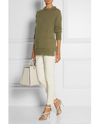 Женский оливковый свитер с круглым вырезом от Fendi