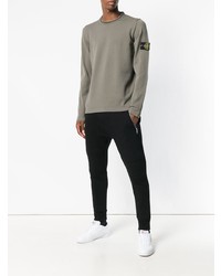 Мужской оливковый свитер с круглым вырезом от Stone Island