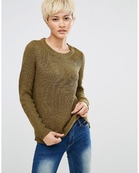 Женский оливковый свитер с круглым вырезом