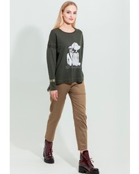 Женский оливковый свитер с круглым вырезом от Спартак