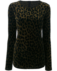 Женский оливковый свитер с леопардовым принтом от Odeeh
