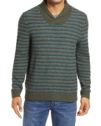 Оливковый свитер с отложным воротником в горизонтальную полоску