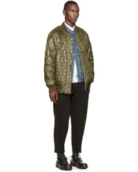 Мужской оливковый стеганый бомбер от Miharayasuhiro