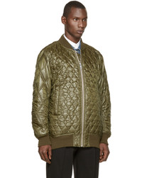 Мужской оливковый стеганый бомбер от Miharayasuhiro