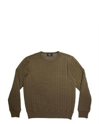Оливковый стеганый свитер с круглым вырезом