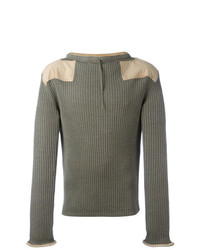 Мужской оливковый стеганый свитер с круглым вырезом от Maison Margiela