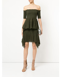 Оливковый топ с открытыми плечами от Kitx