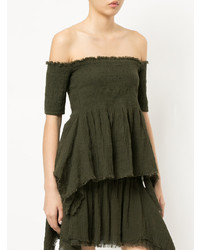 Оливковый топ с открытыми плечами от Kitx