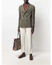 Мужской оливковый хлопковый двубортный пиджак от Lardini