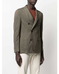 Мужской оливковый хлопковый двубортный пиджак от Lardini