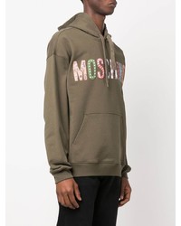 Мужской оливковый худи с вышивкой от Moschino