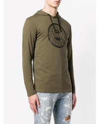 Мужской оливковый худи с принтом от Balmain
