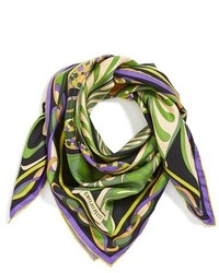 Оливковый шелковый шарф с принтом