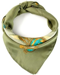 Женский оливковый шелковый шарф с принтом от Hermes