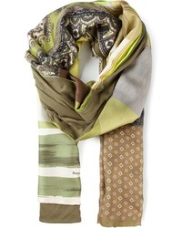 Женский оливковый шелковый шарф с принтом от Pierre Louis Mascia