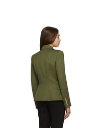 Женский оливковый шерстяной двубортный пиджак от Balmain