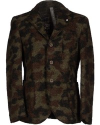 Оливковый шерстяной пиджак с камуфляжным принтом