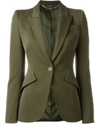 Женский оливковый шерстяной пиджак от Alexander McQueen