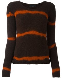 Оливковый шерстяной свитер в горизонтальную полоску