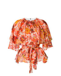 Оранжевая блуза с коротким рукавом с цветочным принтом