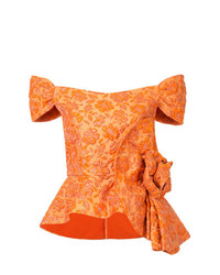 Оранжевая блуза с коротким рукавом с цветочным принтом от Bambah