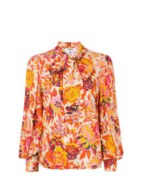 Оранжевая блузка с длинным рукавом с цветочным принтом от MSGM
