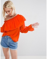 Оранжевая блузка с рюшами от Asos