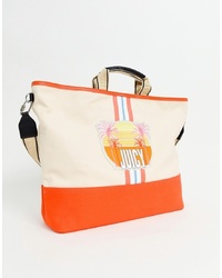 Оранжевая большая сумка из плотной ткани с принтом от Juicy Couture
