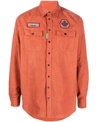 Мужская оранжевая вельветовая рубашка с длинным рукавом от DSQUARED2