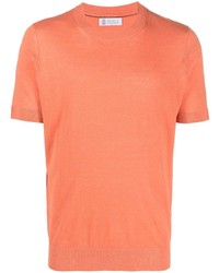 Мужская оранжевая вязаная футболка с круглым вырезом от Brunello Cucinelli