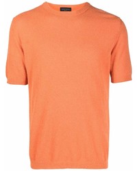 Мужская оранжевая вязаная футболка с круглым вырезом от Roberto Collina