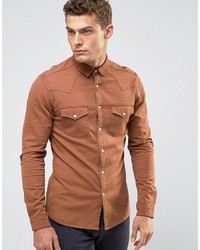 Оранжевая джинсовая рубашка