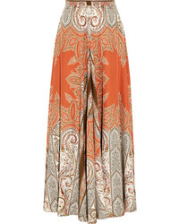 Оранжевая длинная юбка с "огурцами"