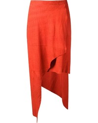 Оранжевая замшевая юбка-карандаш